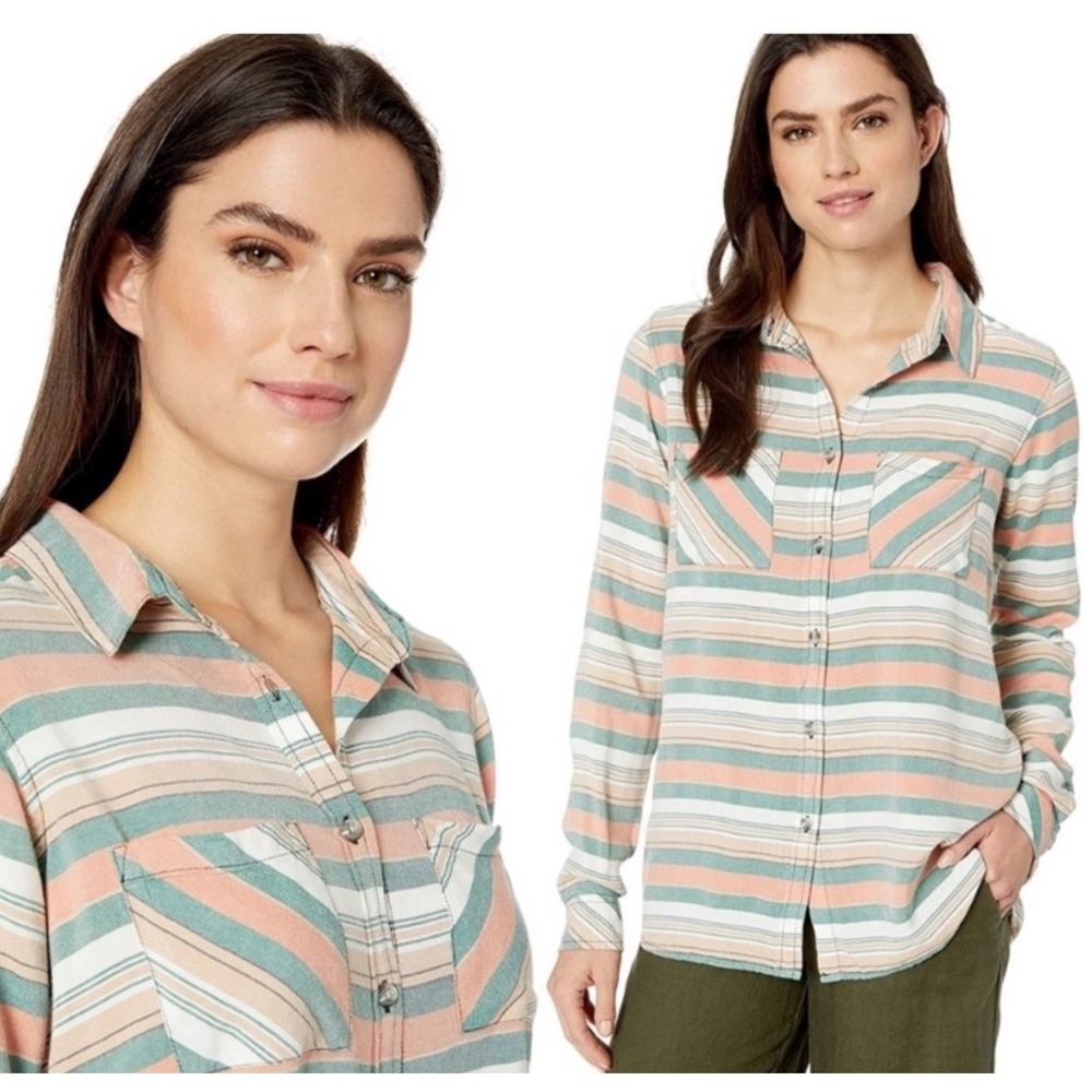 Kavu Britt Striped Button Down Shirt Womens Medium Long Sleeve